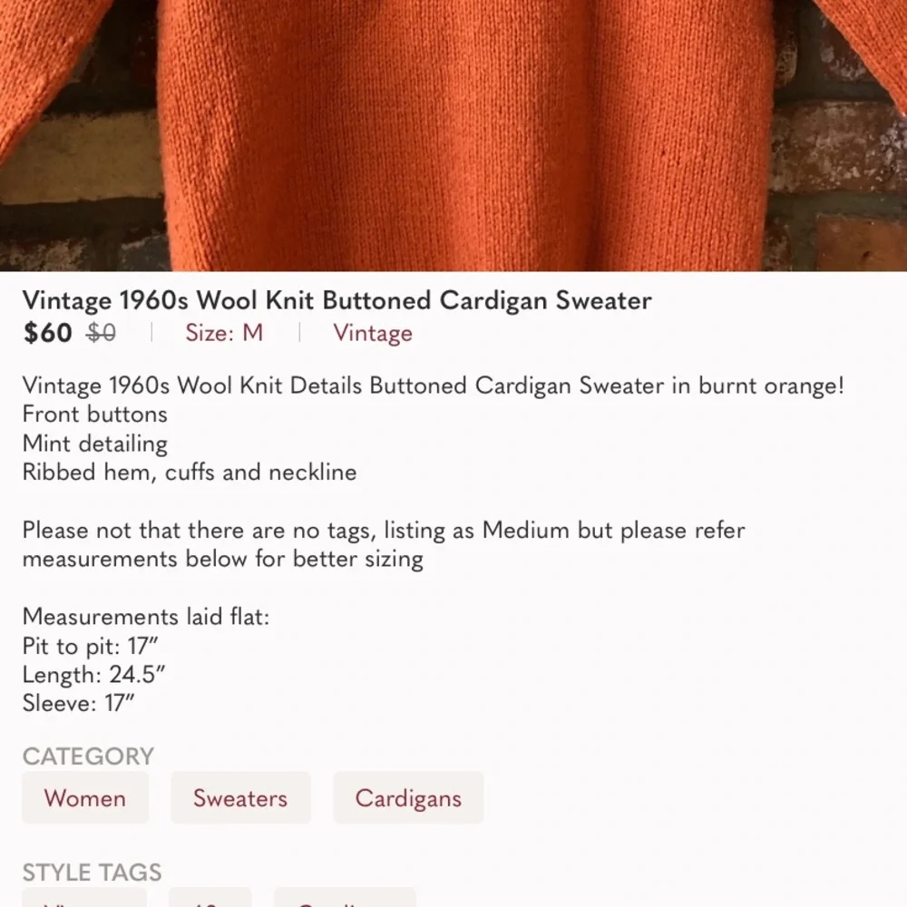 Vintage 1960s Wool Knit Buttoned Cardigan Sweater - Picture 10 of 11